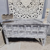 Handmade Carved Indian Furniture Solid Hard Wood Console Table Rustic Grey 115x40x76Cm